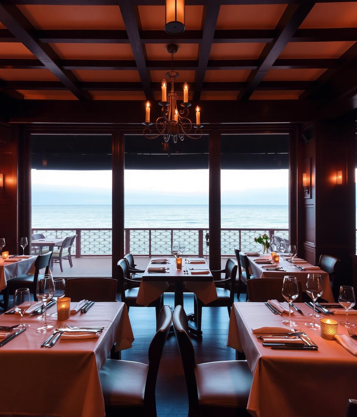 Interior del Restaurante El Mirador con vistas al mar