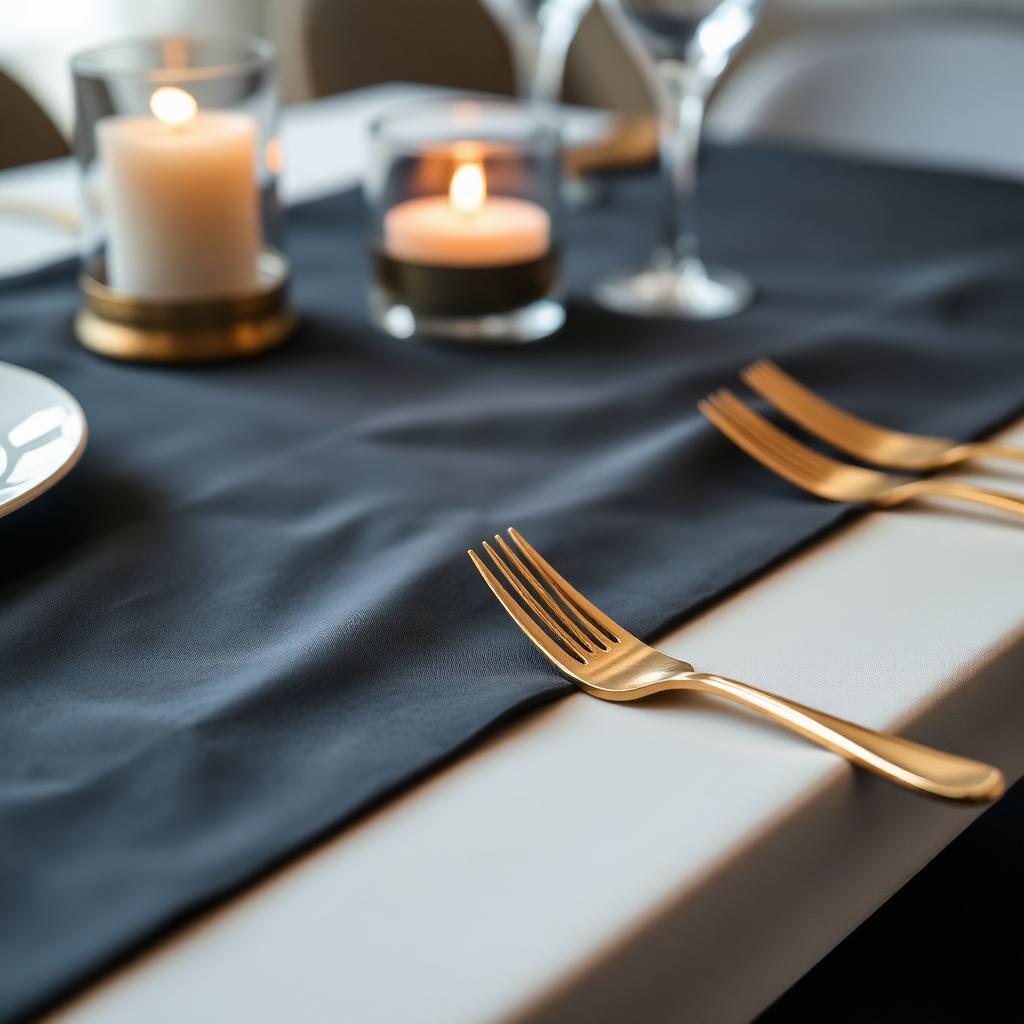Mesa elegante con cubertería dorada