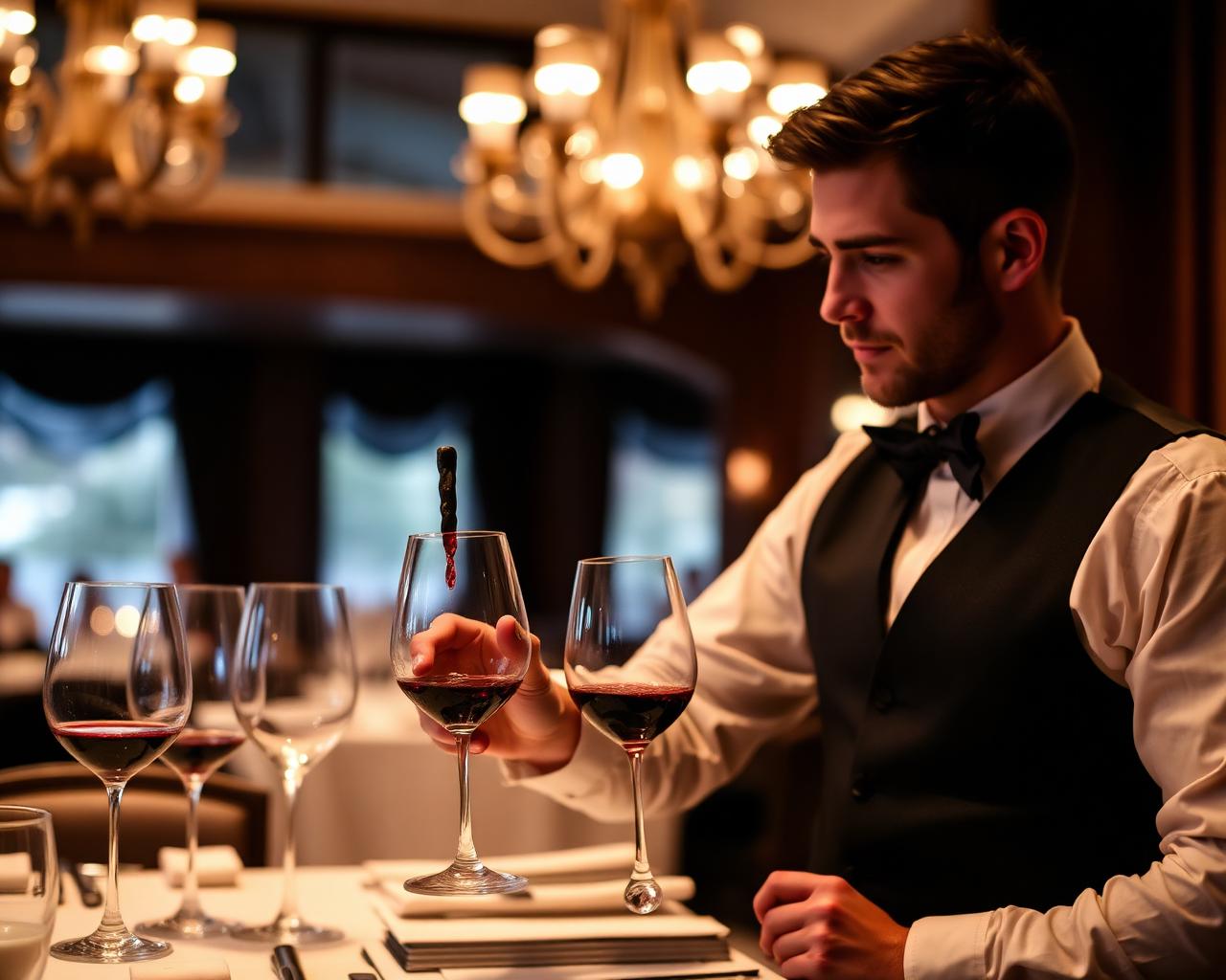Sumiller sirviendo vino